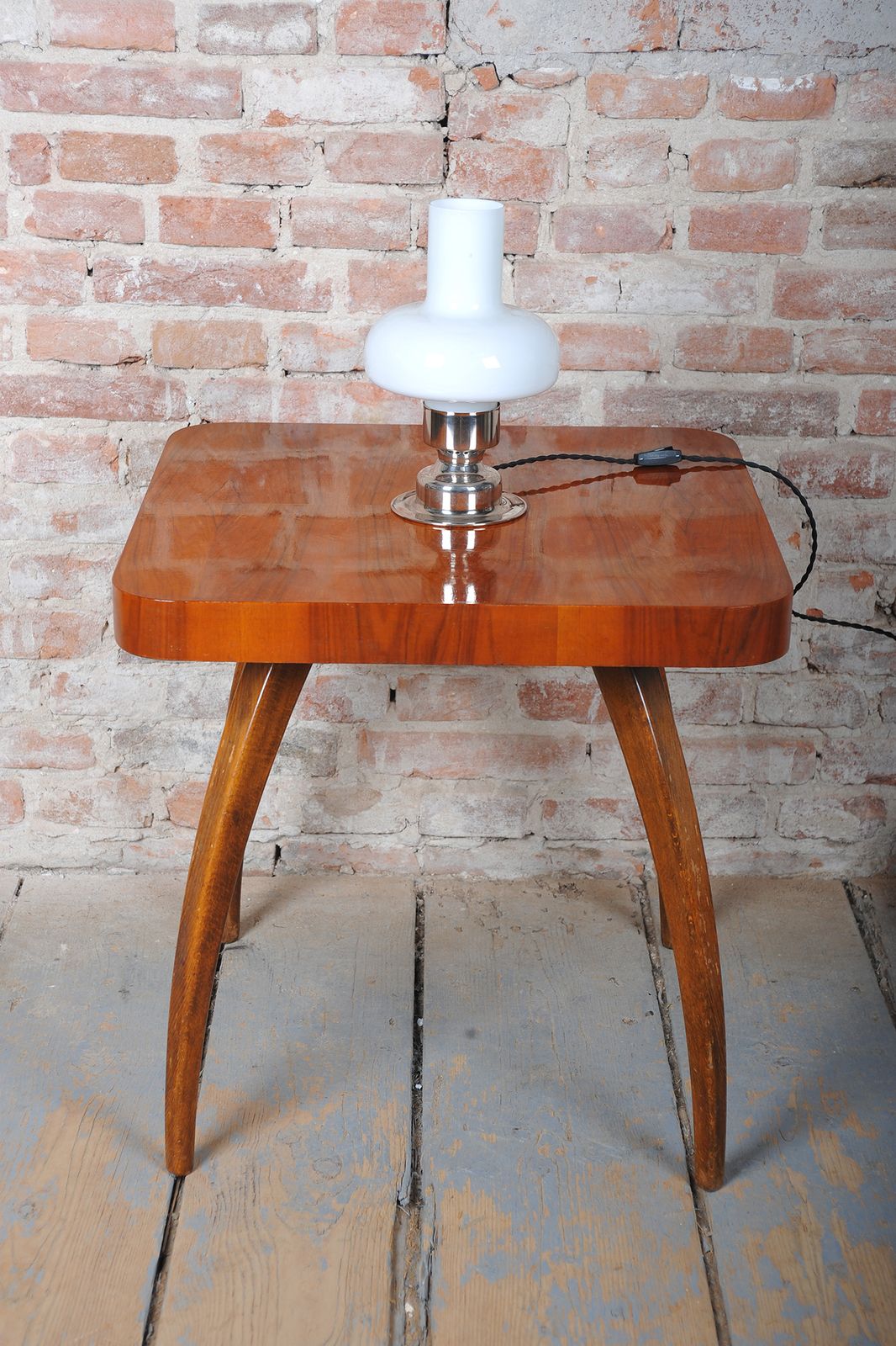 Restored Art Deco Table Lamp, Chrome Plated Steel, Opaline Glass, Czech, 1920s photo buy