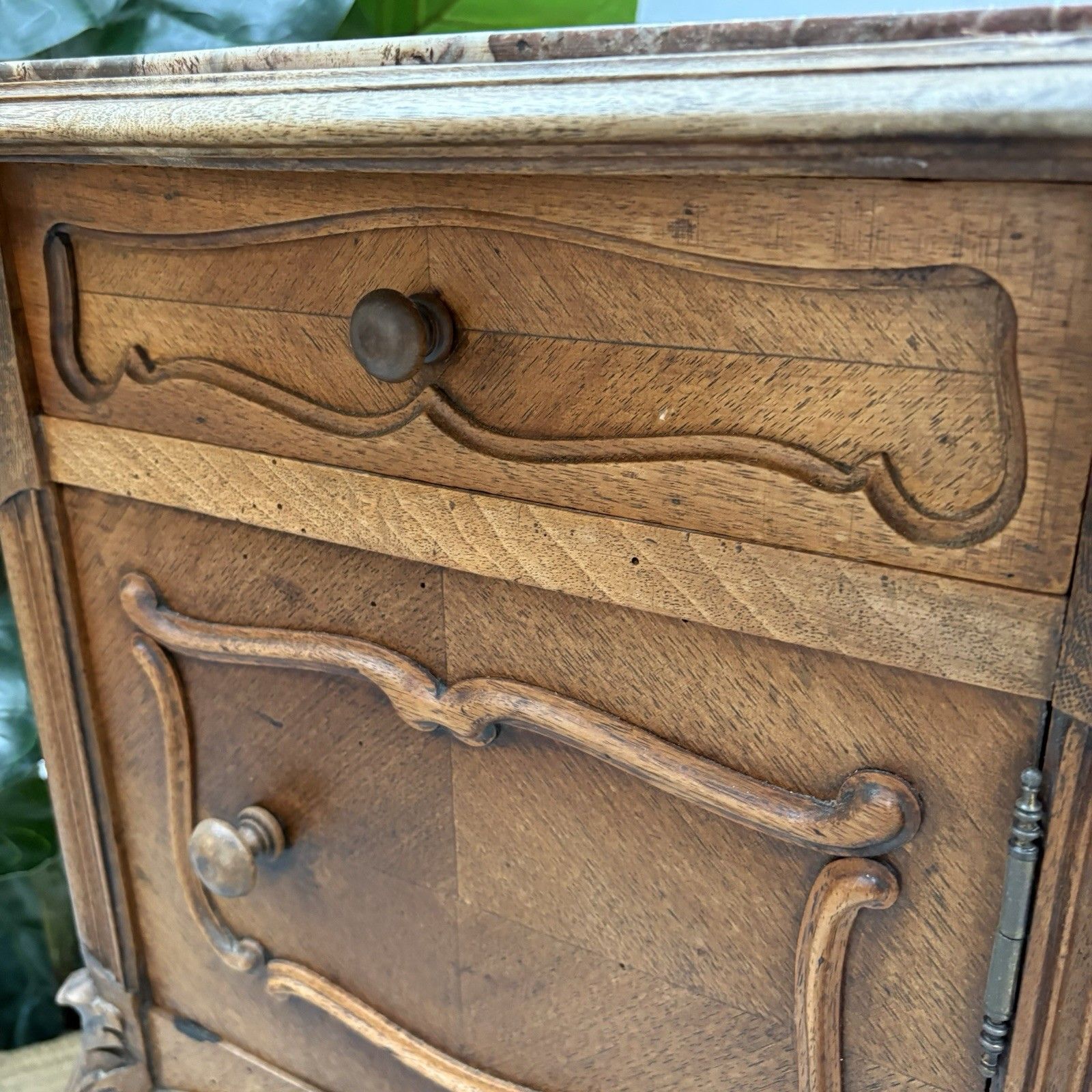 Antique French Louis XV Style Walnut & Marble Top Bedside Cabinet Nightstand photo buy