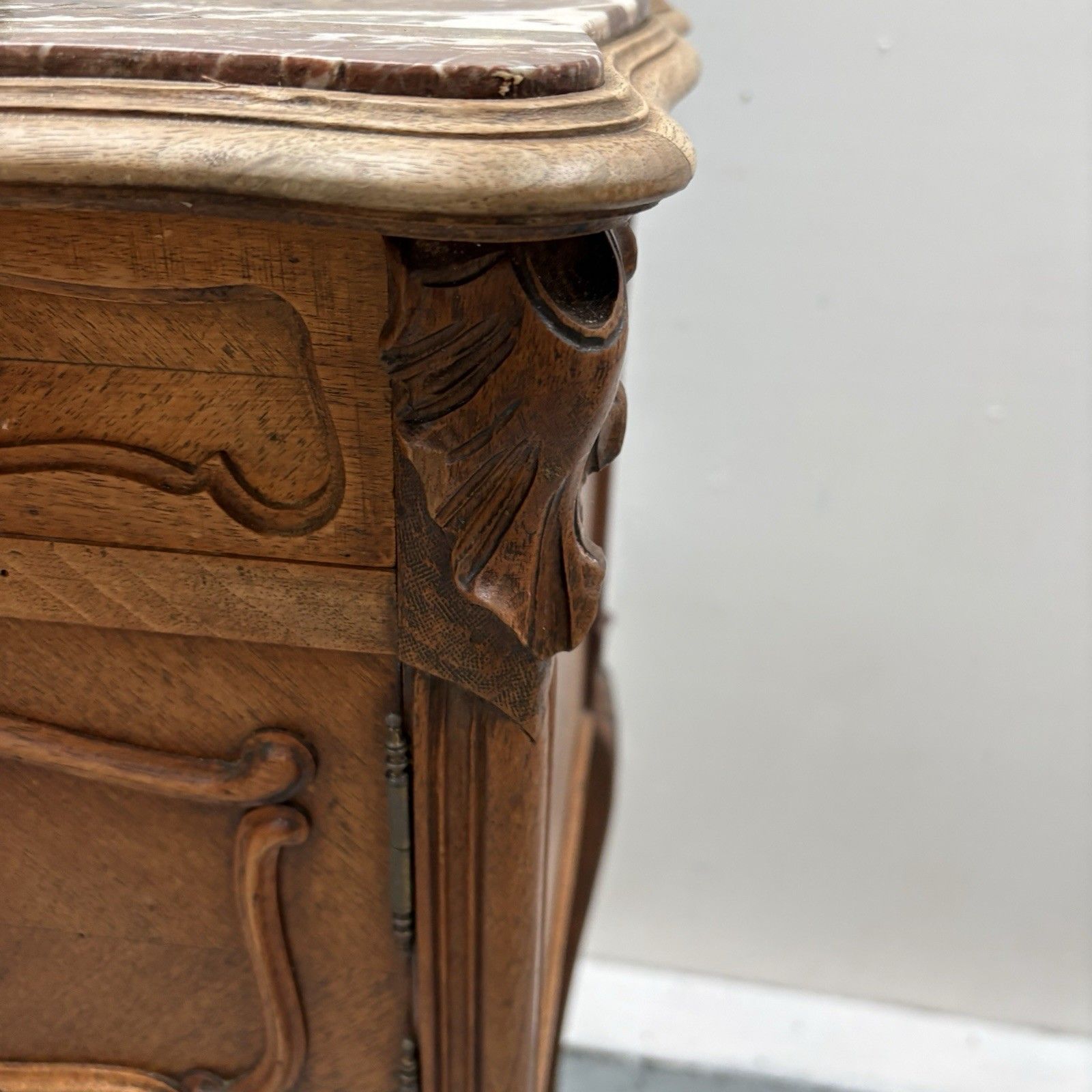 Antique French Louis XV Style Walnut & Marble Top Bedside Cabinet Nightstand photo vintage