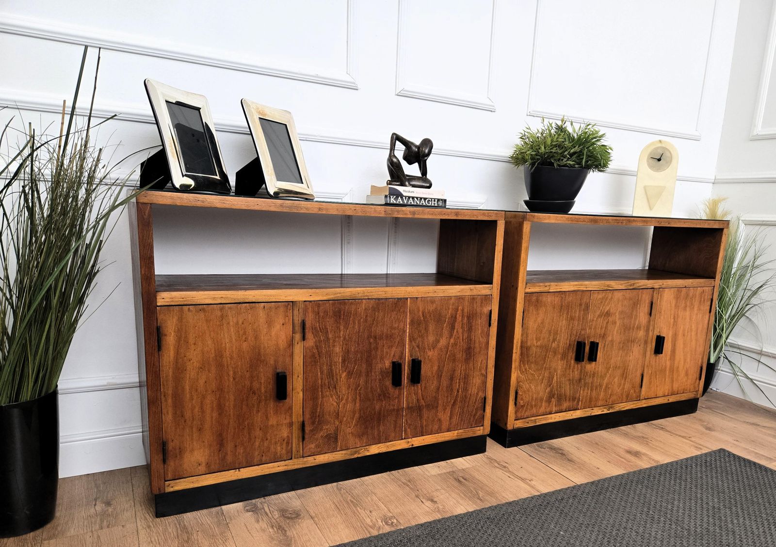 Pair Of 70s Mid Century Regency Art Deco Italian Wood Console Sideboard Credenza photo 2764.0