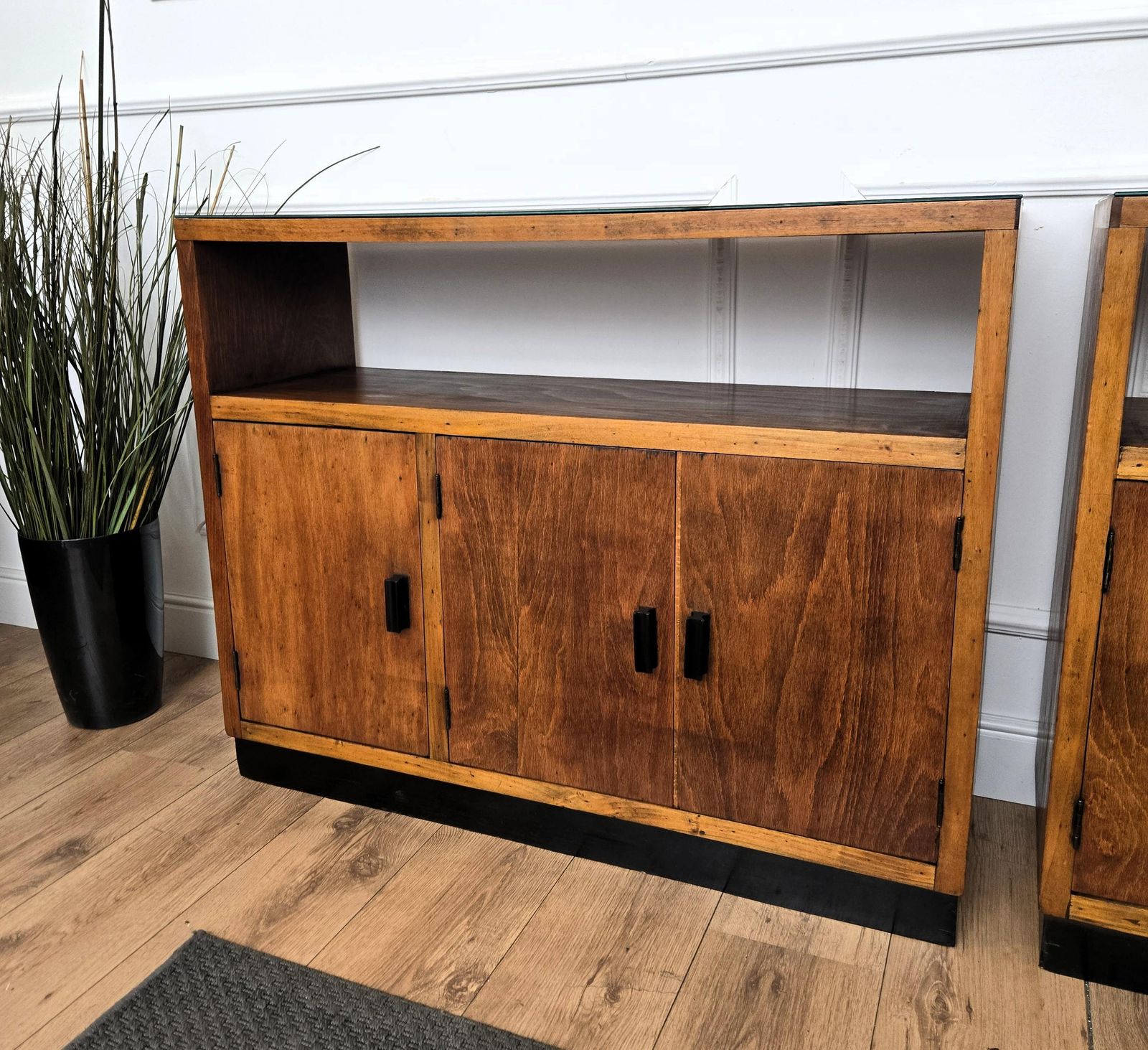 Pair Of 70s Mid Century Regency Art Deco Italian Wood Console Sideboard Credenza photo vintage