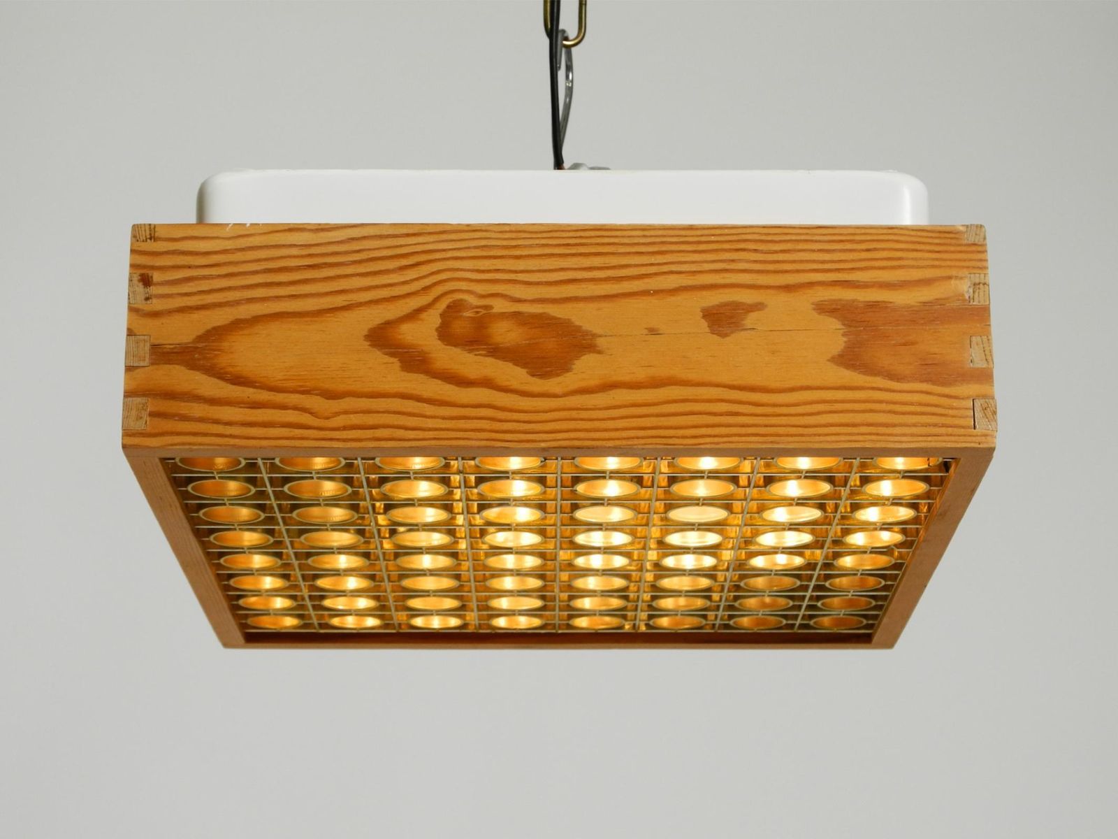 Beautiful 1970s Square Ceiling Lamp Made Of Pine Wood By Alda Sweden photo vintage