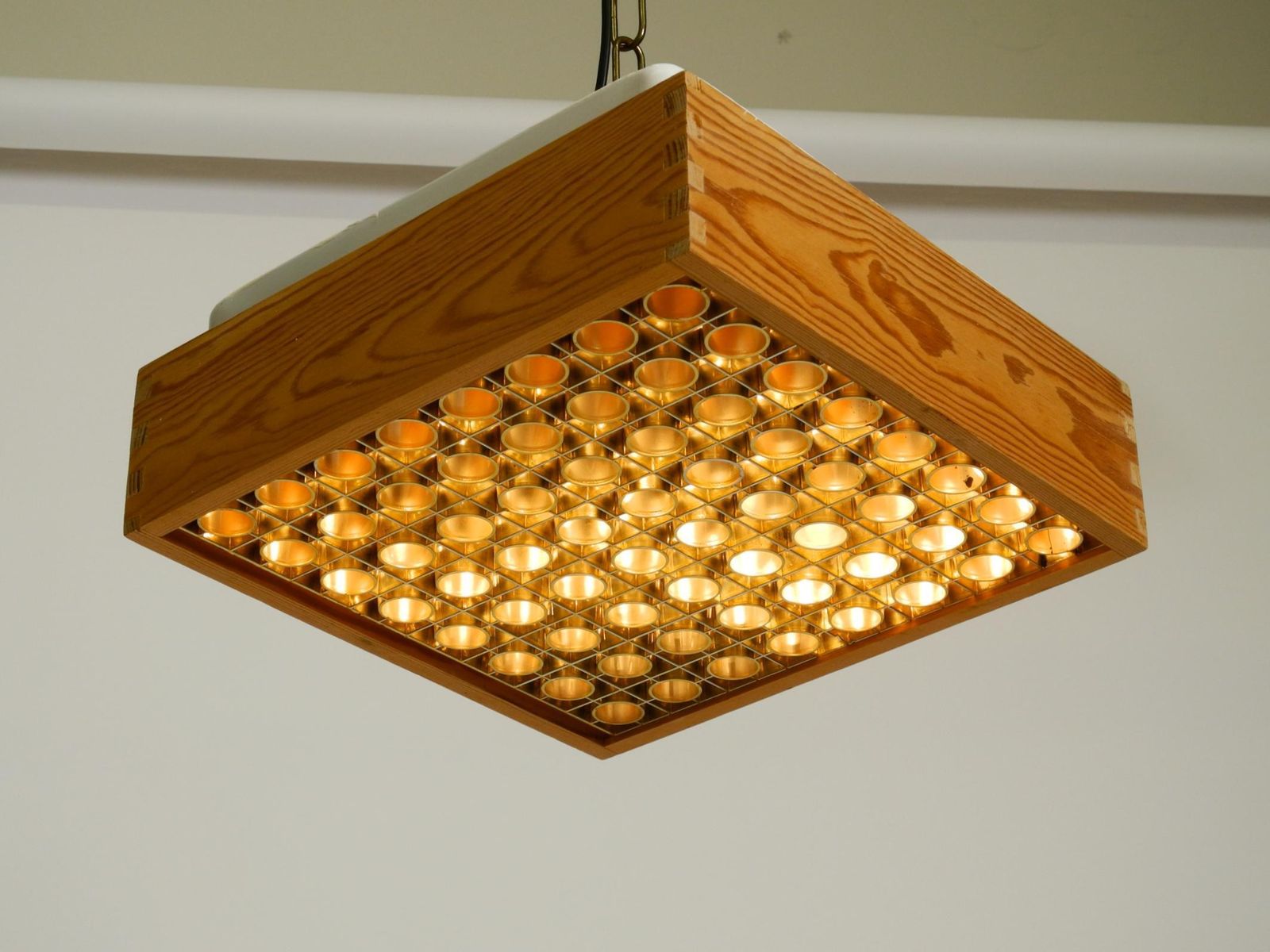 photo for sale Beautiful 1970s Square Ceiling Lamp Made Of Pine Wood By Alda Sweden
