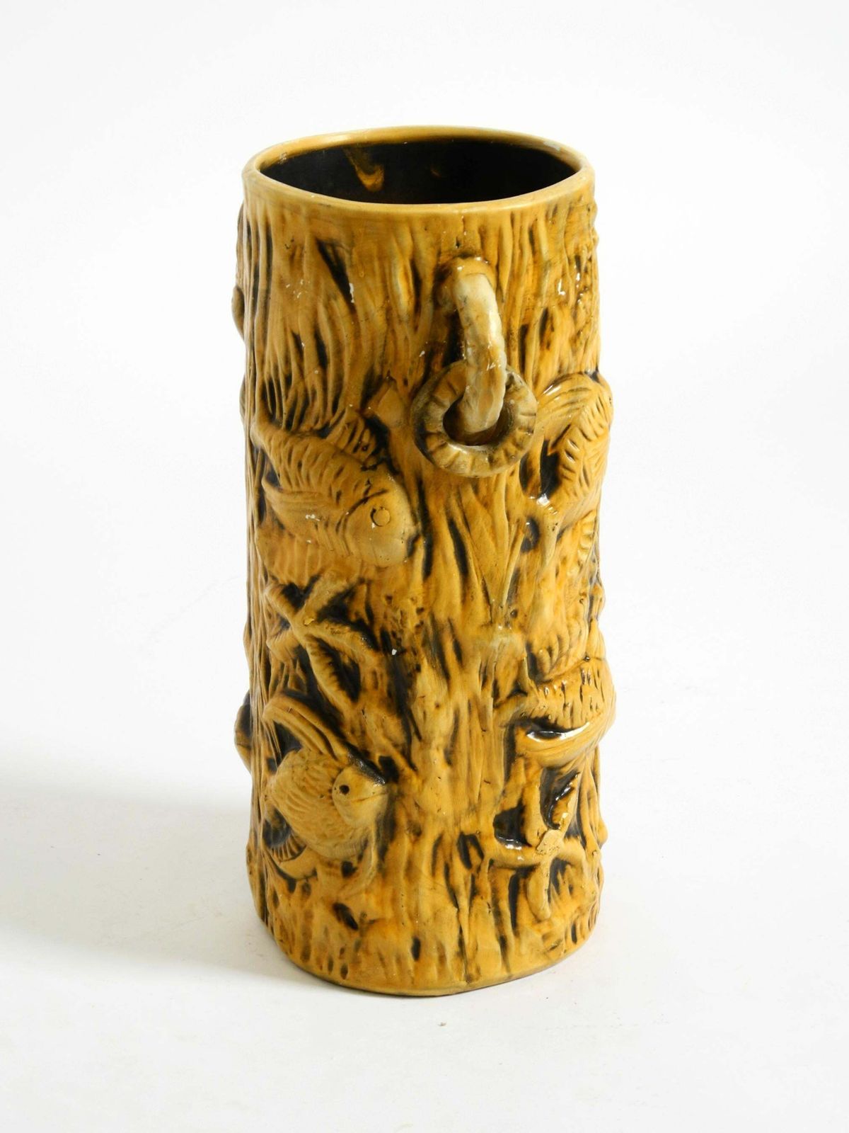 Handmade Glazed Ceramic Floor Vase With Maritime Fish And Starfish Motifs photo vintage