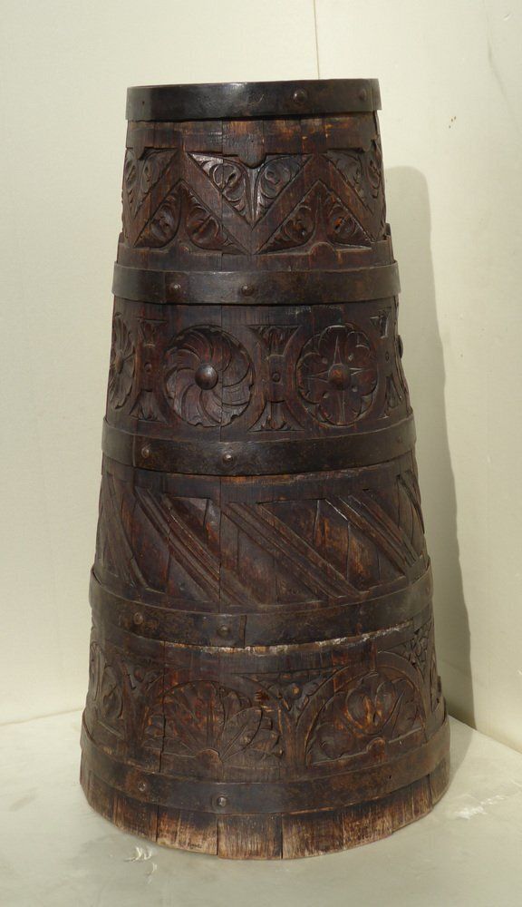 Umbrella Stand In Brass And Walnut, France, 1890s