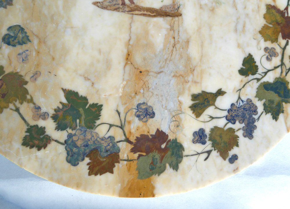 Antique French Italian Wrought Iron Coffee Tablr Witn Pietra Dura Marble Top And Pattern Of Vignes And Cherub, 1890s photo 3889.0