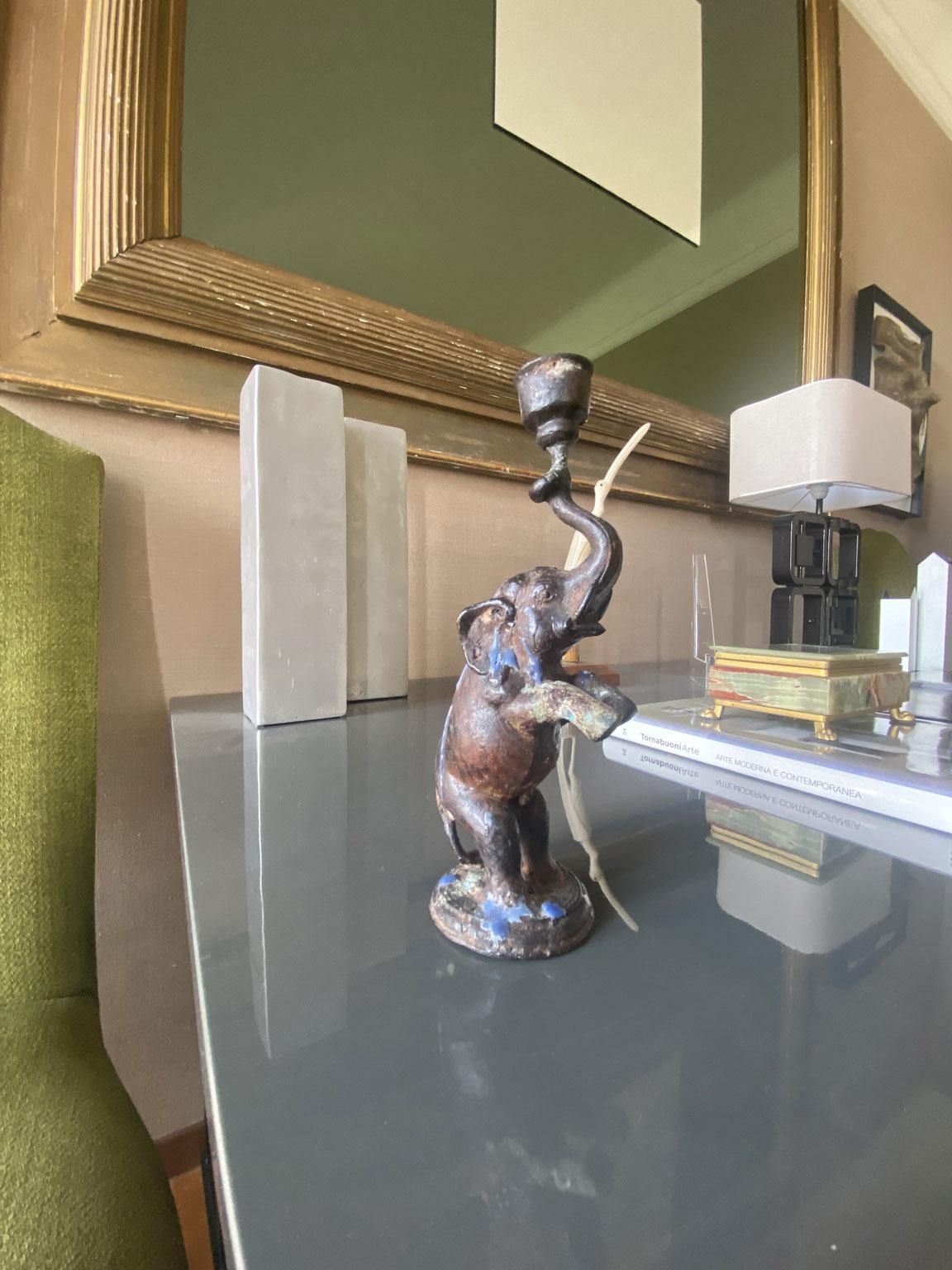 photo vinterior Antique Bronze Elephant Candle Holder, Eastern Origin, Circa 1890