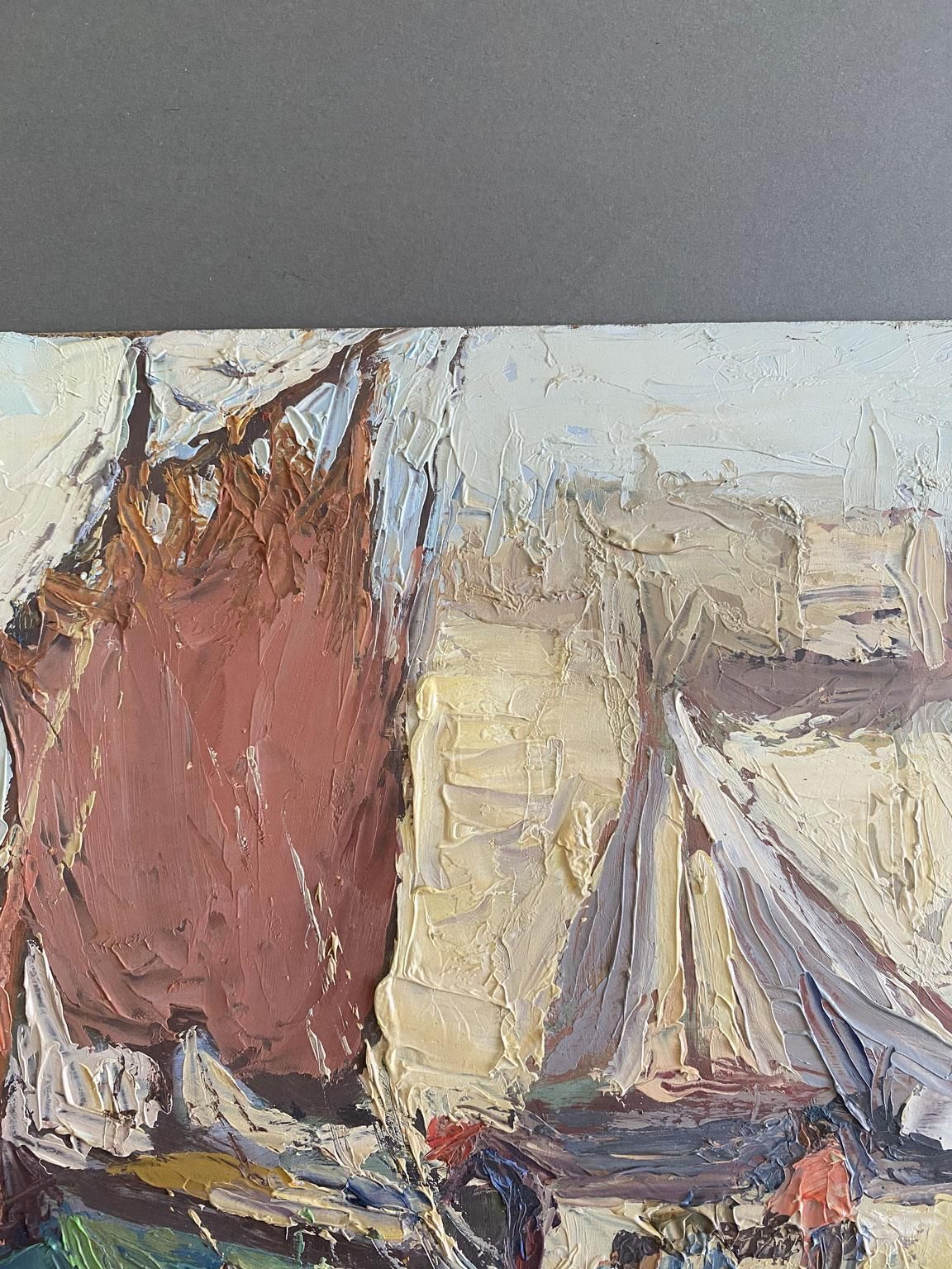 Seascape Oil Painting Of Sailboats, Post Impressionist, Signed, 1979 photo 917.0