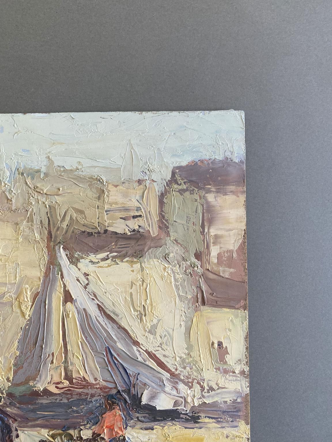 Seascape Oil Painting Of Sailboats, Post Impressionist, Signed, 1979 photo vinterior