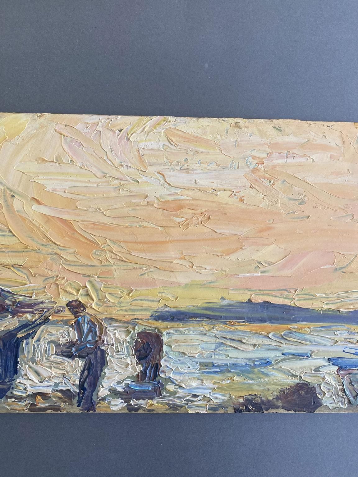 Seascape Oil Painting With Sailboat And Figures, Signed, Italy, 1978 photo vinterior