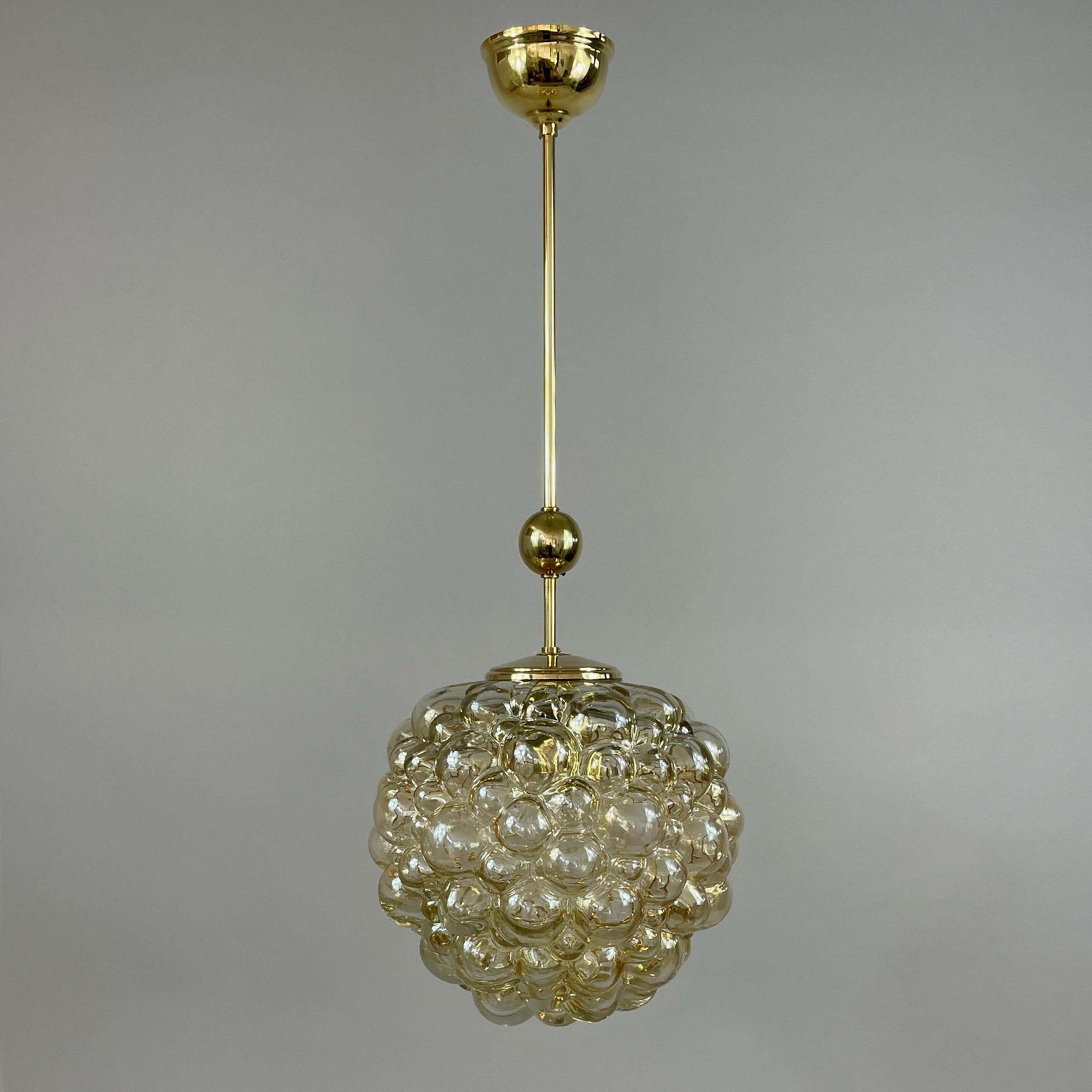 Amber Bubble Glass & Brass Pendant By Helena Tynell For Limburg, Germany 1960s photo furniture