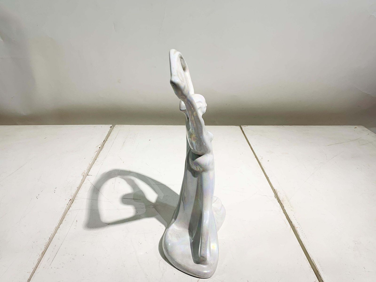 Art Nouveau Iridescent Pearl Porcelain Nude Scarf Dancer Statue, Circa 1940's photo 1056.0