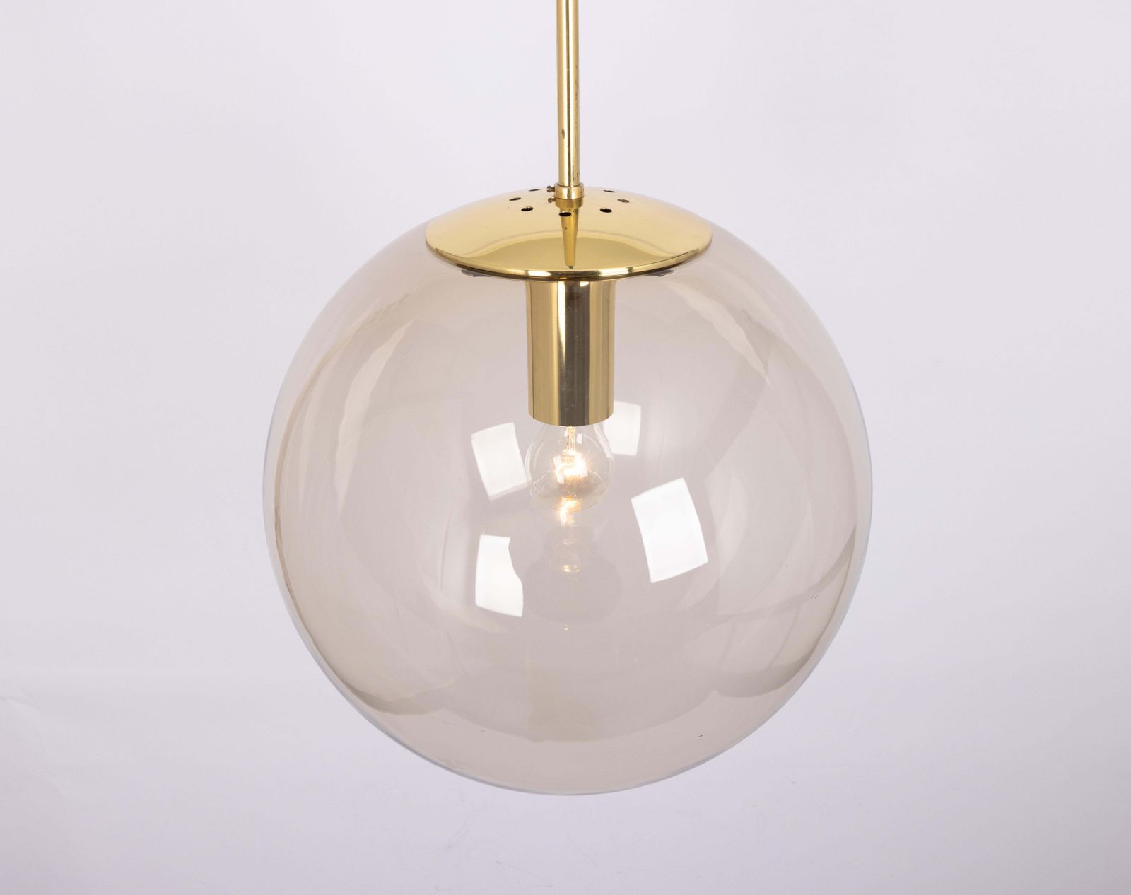 1 Of 5 Large Limburg Brass With Smoked Glass Ball Pendant, Germany, 1970s photo for sale