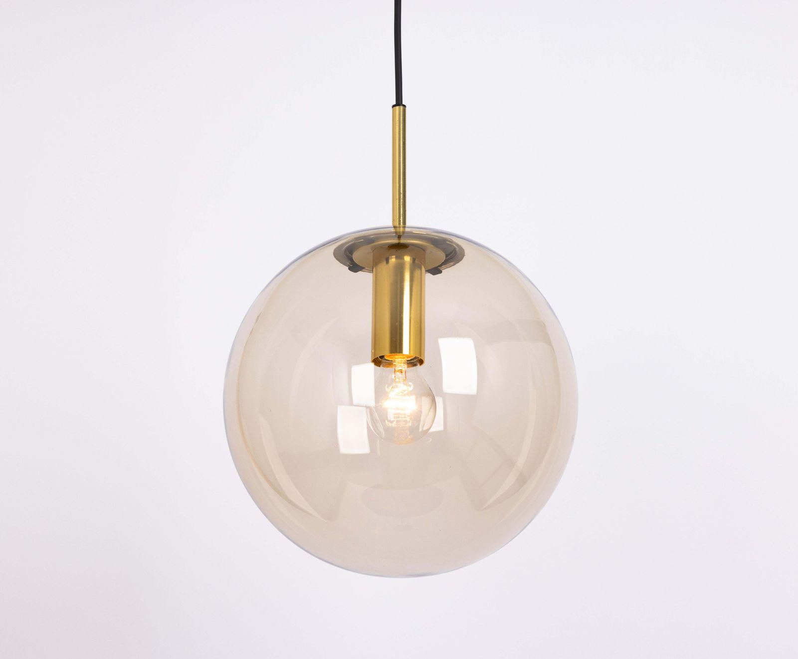 1 Of 4 Large Limburg Brass With Smoked Glass Ball Pendant, Germany, 1970s photo furniture