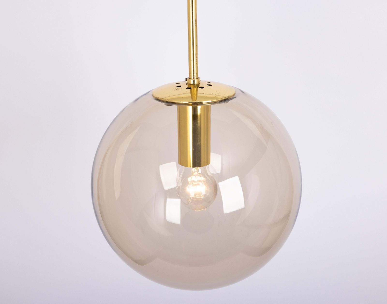 1 Of 4 Large Limburg Brass With Smoked Glass Ball Pendant, Germany, 1970s photo vintage