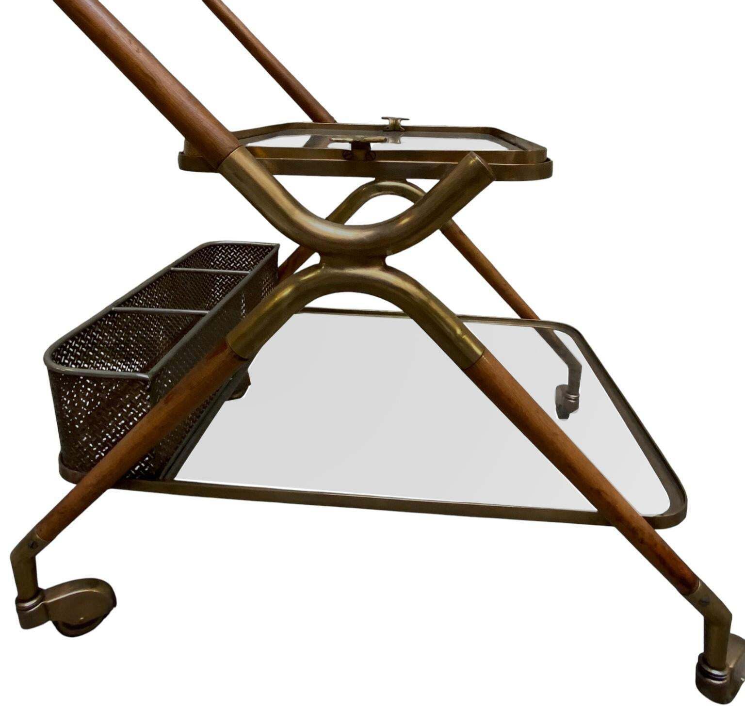 Cesare Lacca Wood And Brass Trolley, Italy 1950s photo Furniture