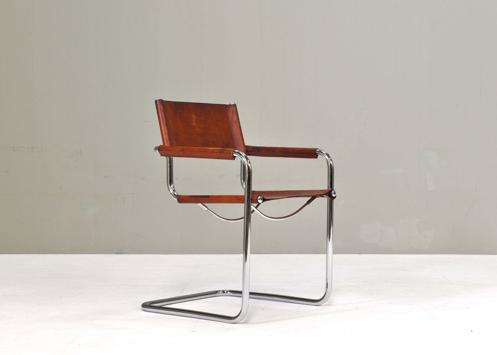 Mart Stam S34 Dining Armchair In Cognac Saddle Leather, 1970s photo furniture