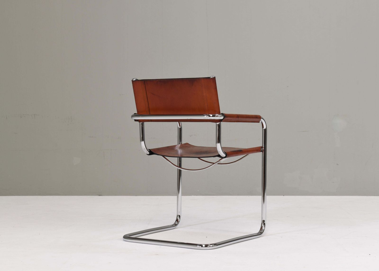 Mart Stam S34 Dining Armchair In Cognac Saddle Leather, 1970s photo buy