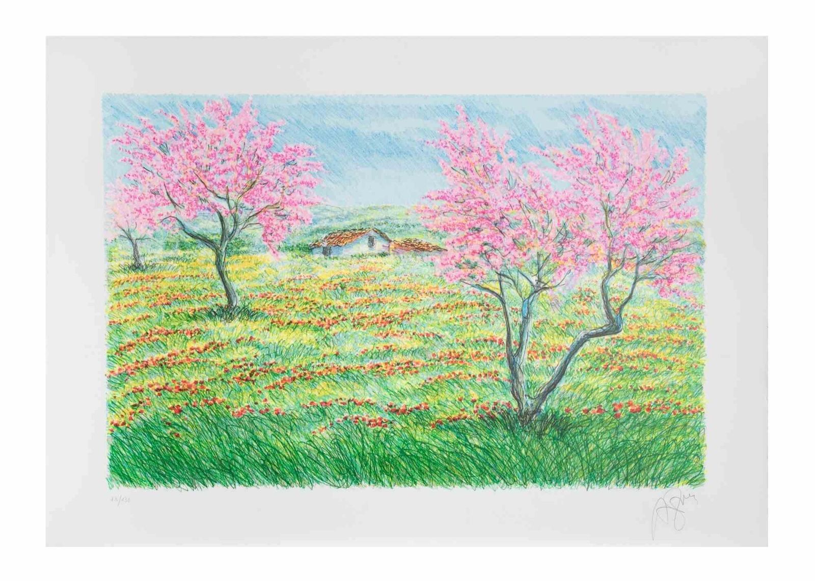 Franco Azzinarispring Landscape   Lithograph By Franco Azzinari   1980s1980s