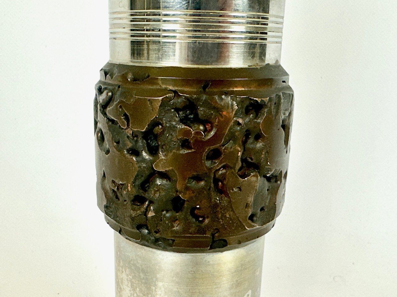 German Brutalist Cylindrical Steel And Bronze Vase From Bmf, 1970s photo vinterior