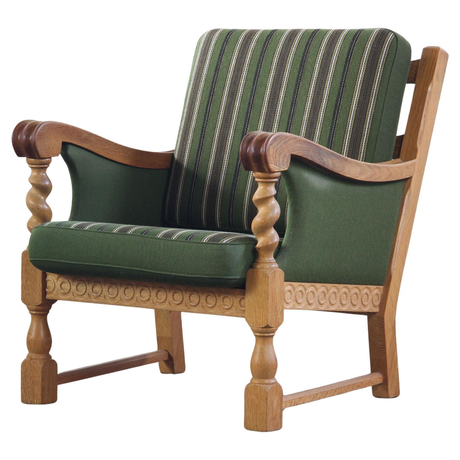Vintage Solid Oak Danish Brutalist Lounge Chair, Henning Kjærnulf Style, 1960s