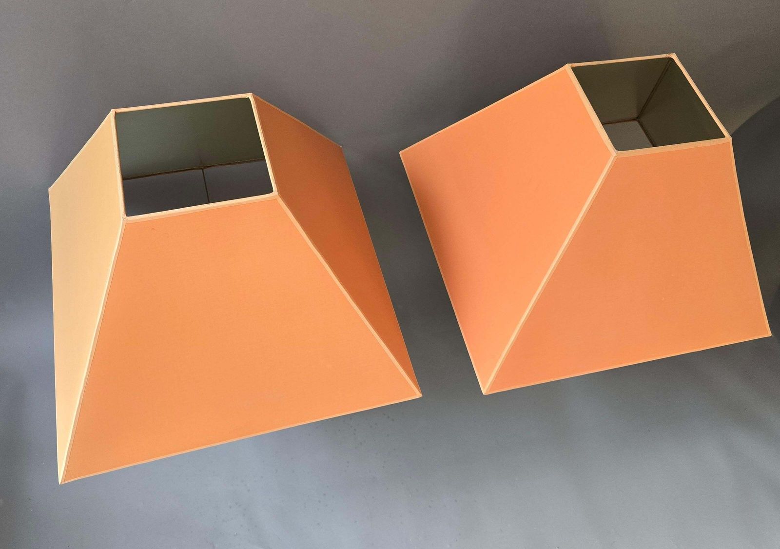 Lighting Pair Of Sculptural French Travertine Table Lamps With Original Peach Shades 1970 photo