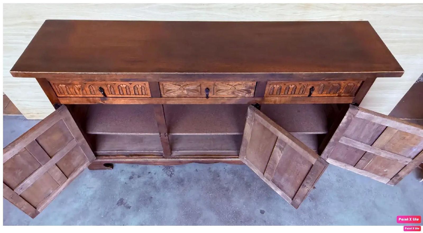 19th Spanish Baroque Carved Walnut Tuscan Three Drawers Credenza Or Buffet photo for sale