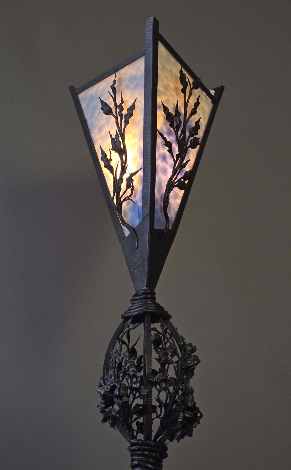 Monumental Art Nouveau Wrought Iron Grapevine Floor Lamp, Signed Van Brandt photo Lighting