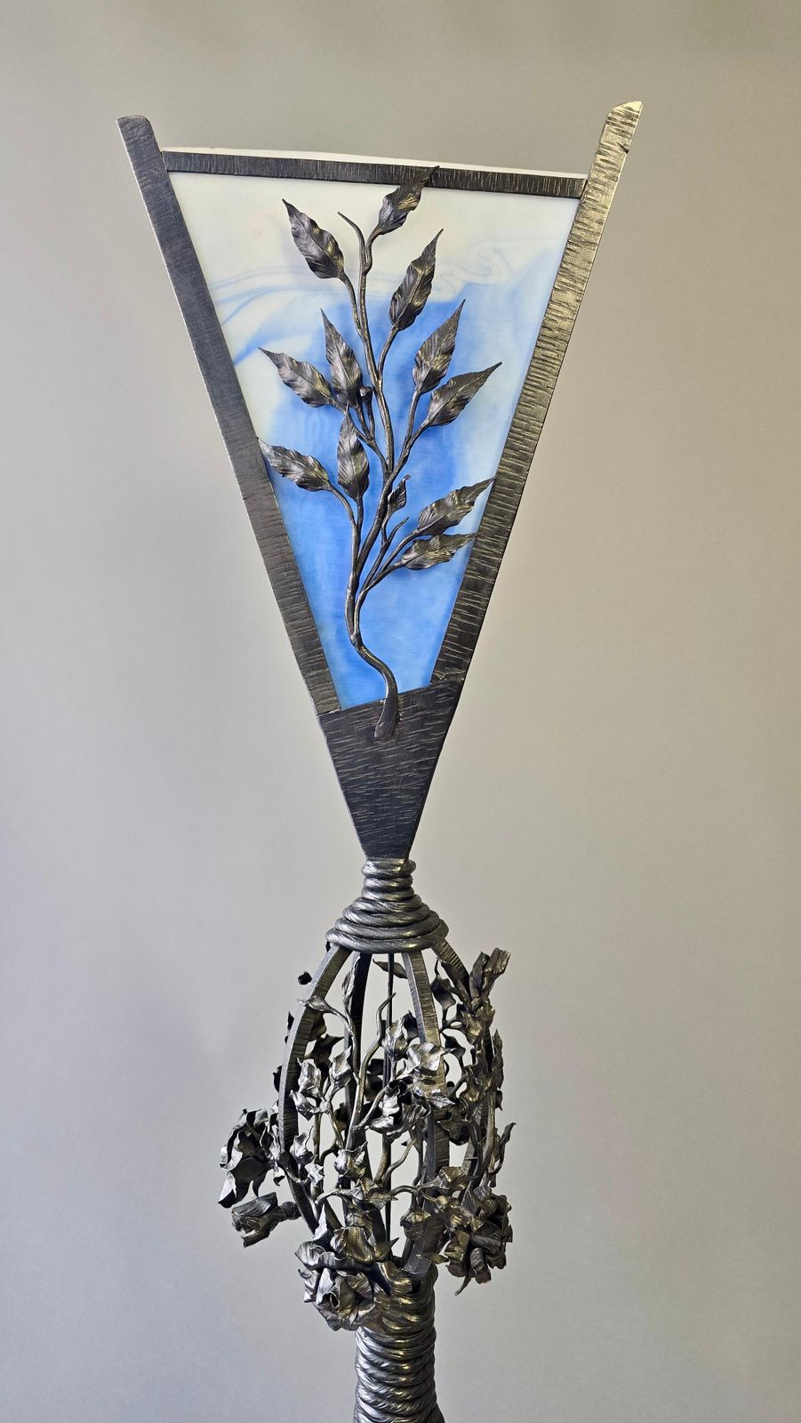 Lighting Monumental Art Nouveau Wrought Iron Grapevine Floor Lamp, Signed Van Brandt photo
