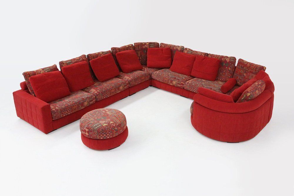 Modular Sofa In Red And Patterned Upholstery From Roche Bobois, France, 1980s