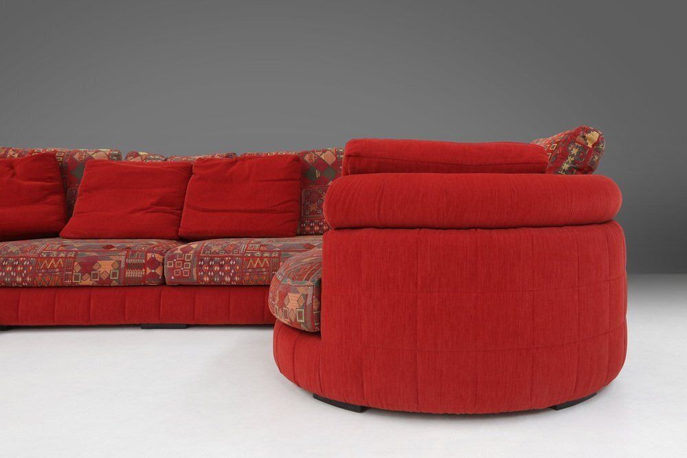 Modular Sofa In Red And Patterned Upholstery From Roche Bobois, France, 1980s photo for sale