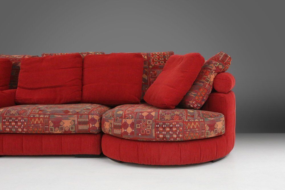 Modular Sofa In Red And Patterned Upholstery From Roche Bobois, France, 1980s photo 18660.0