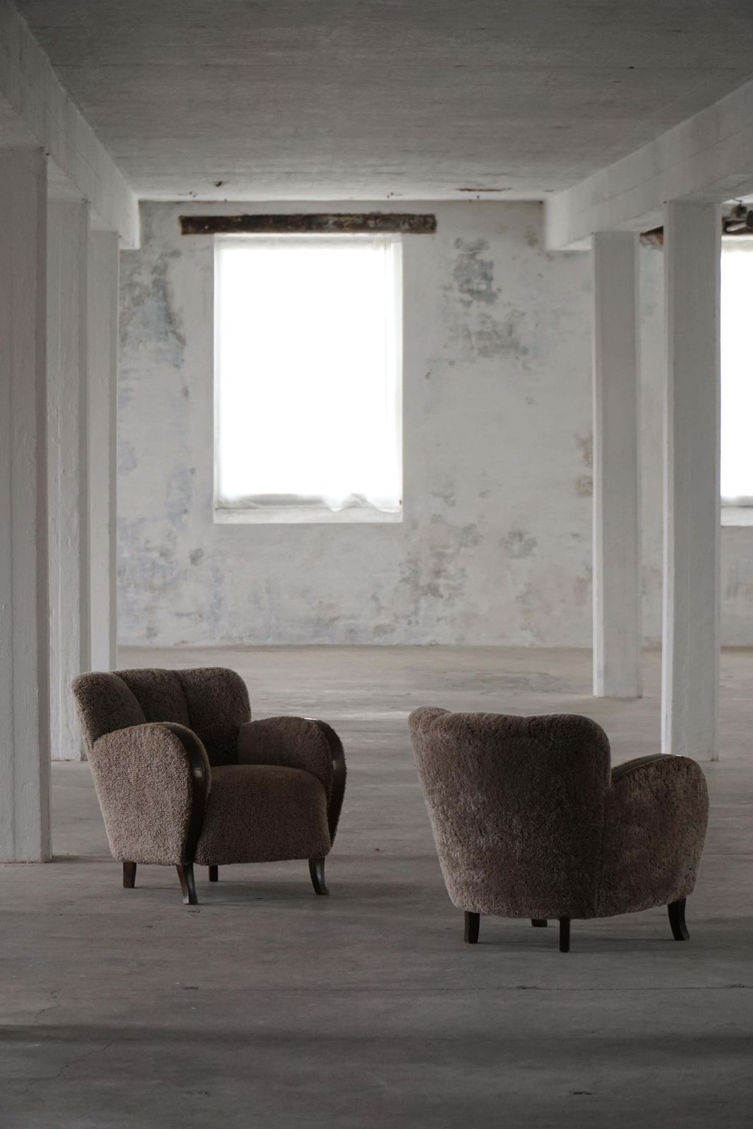 Pair Of Danish Modern Art Deco Lounge Chairs In Lambswool & Birch, 1940s photo 5130.0