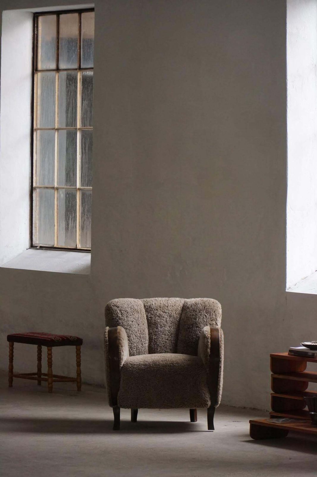 photo furniture Pair Of Danish Modern Art Deco Lounge Chairs In Lambswool & Birch, 1940s