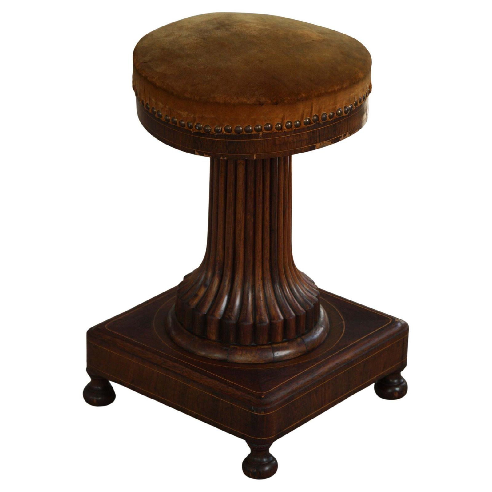 Antique Piano Stool, Oak & Velvet, French Cabinetmaker, Mid 19th Century
