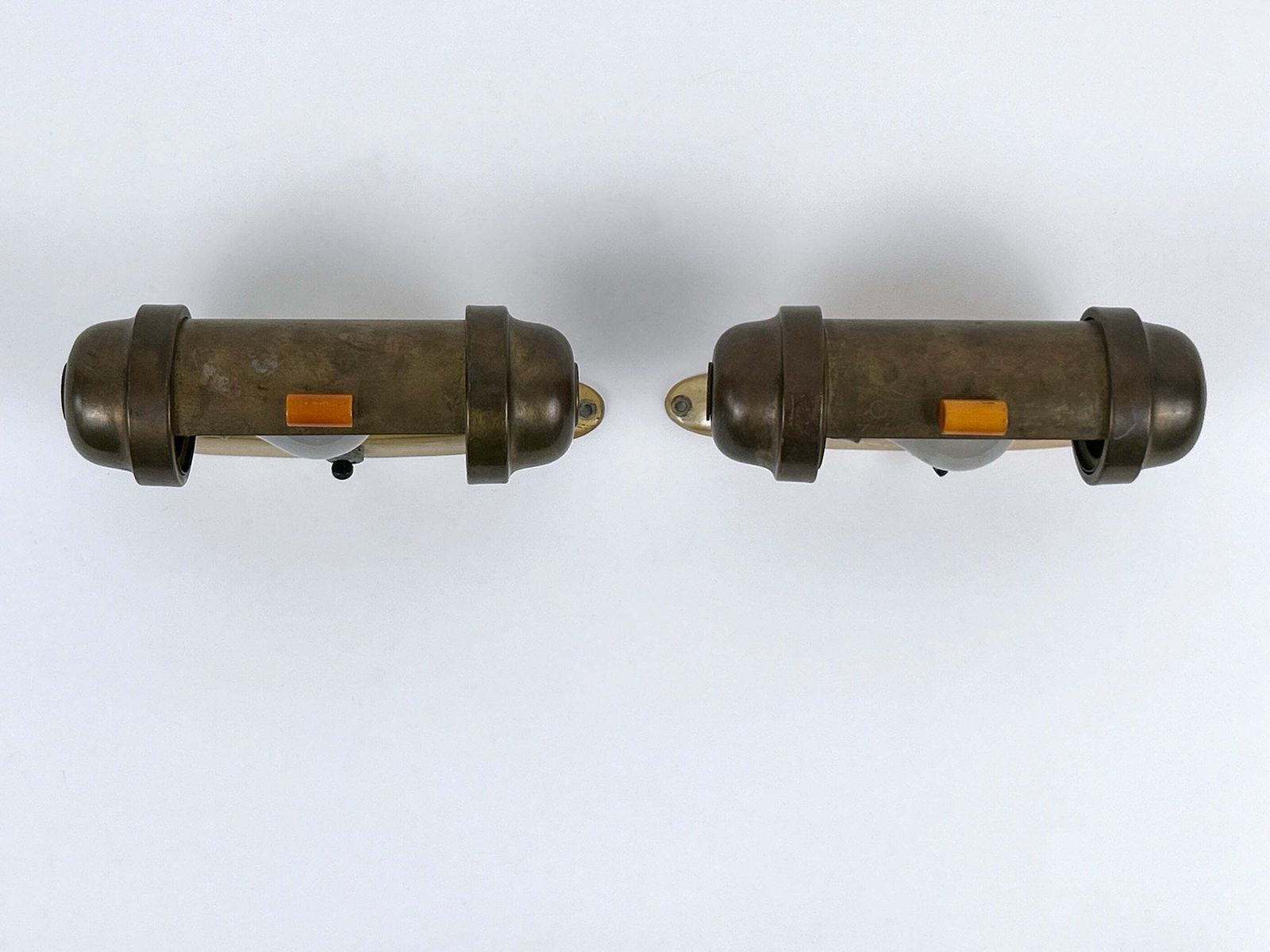 Set Of Two Streamline Bauhaus Design Sub Marine Cabinet Sconces Germany 1930s