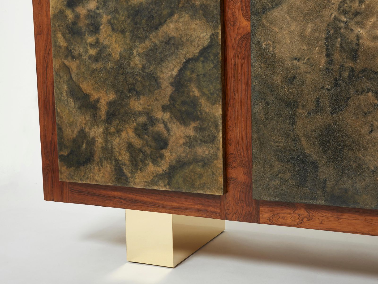 Belgian Brutalist Rosewood Resin And Brass Sideboard 1970 photo for sale