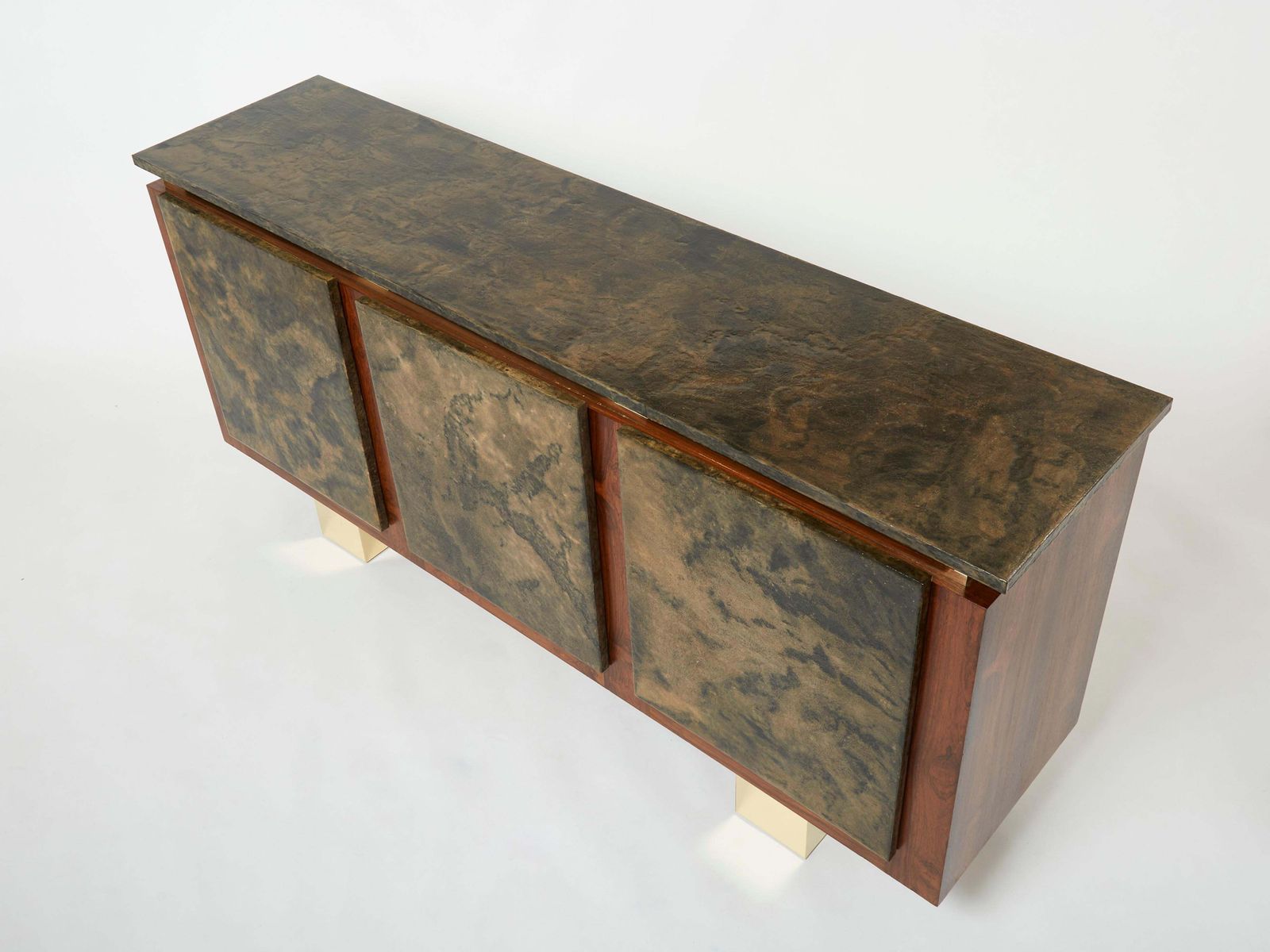 Belgian Brutalist Rosewood Resin And Brass Sideboard 1970 photo vintage