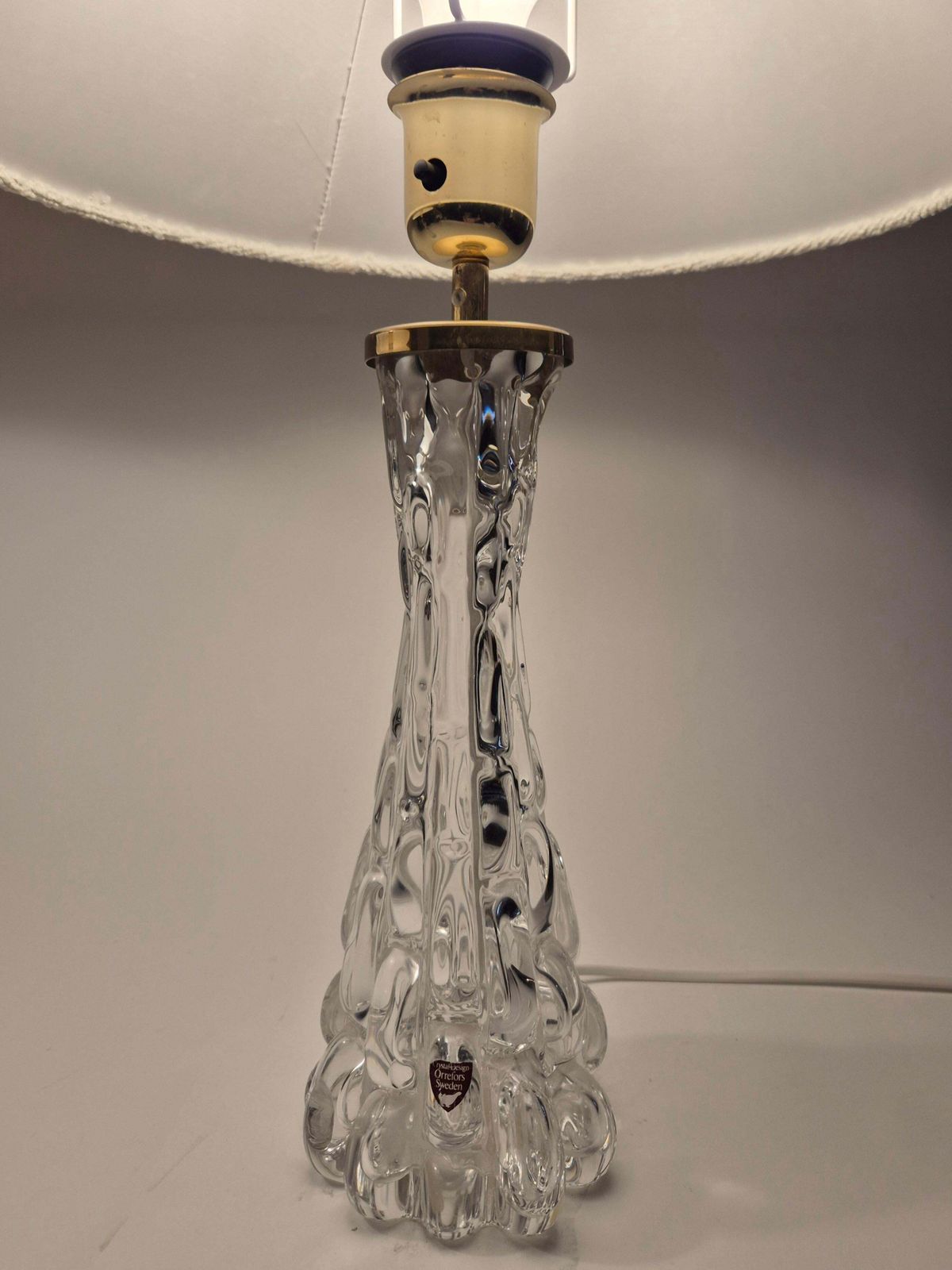 Elegant Pair Of Scandinavian Modern Table Lamps With Orrefors Glass And Brass photo Lighting