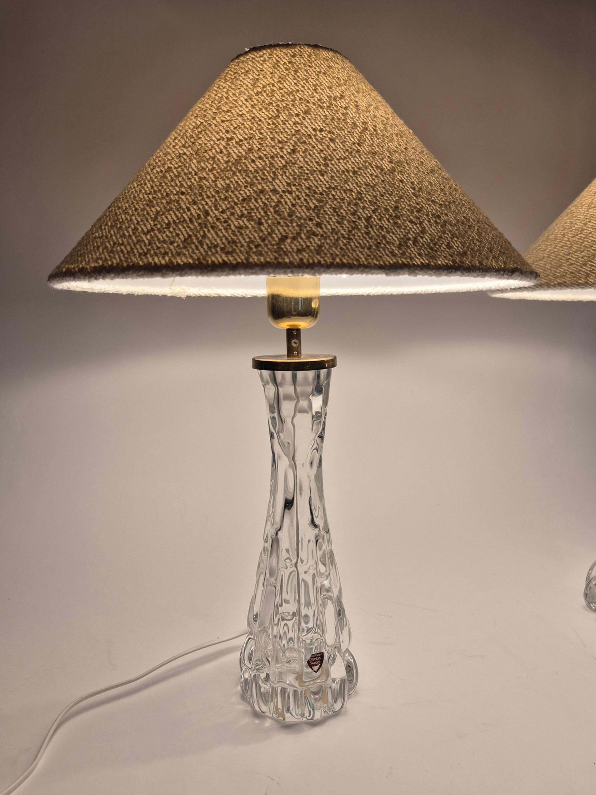 Elegant Pair Of Scandinavian Modern Table Lamps With Orrefors Glass And Brass photo 2526.0