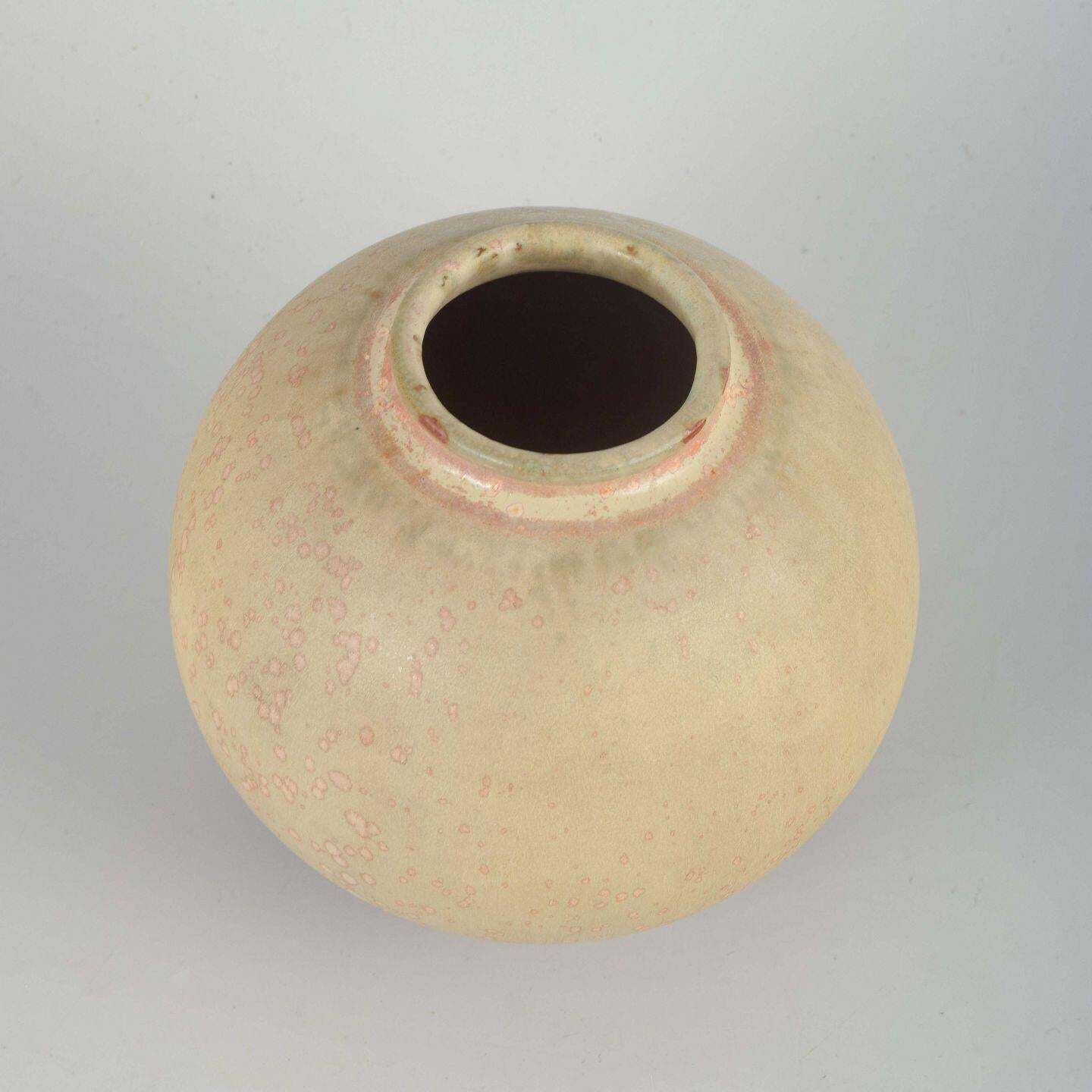Royal Copenhagen. Spherical Stoneware Vase In Pink, White, And Beige Tones. photo furniture