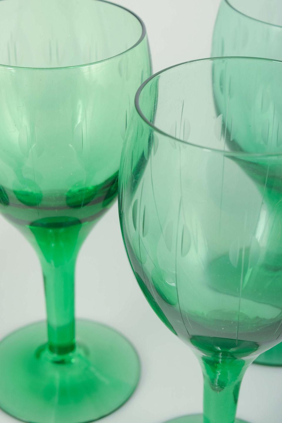 Per Lütken, Holmegaard. 6 White Wine 'Kirsten Piil' Glasses In Green Glass. photo Home Decor