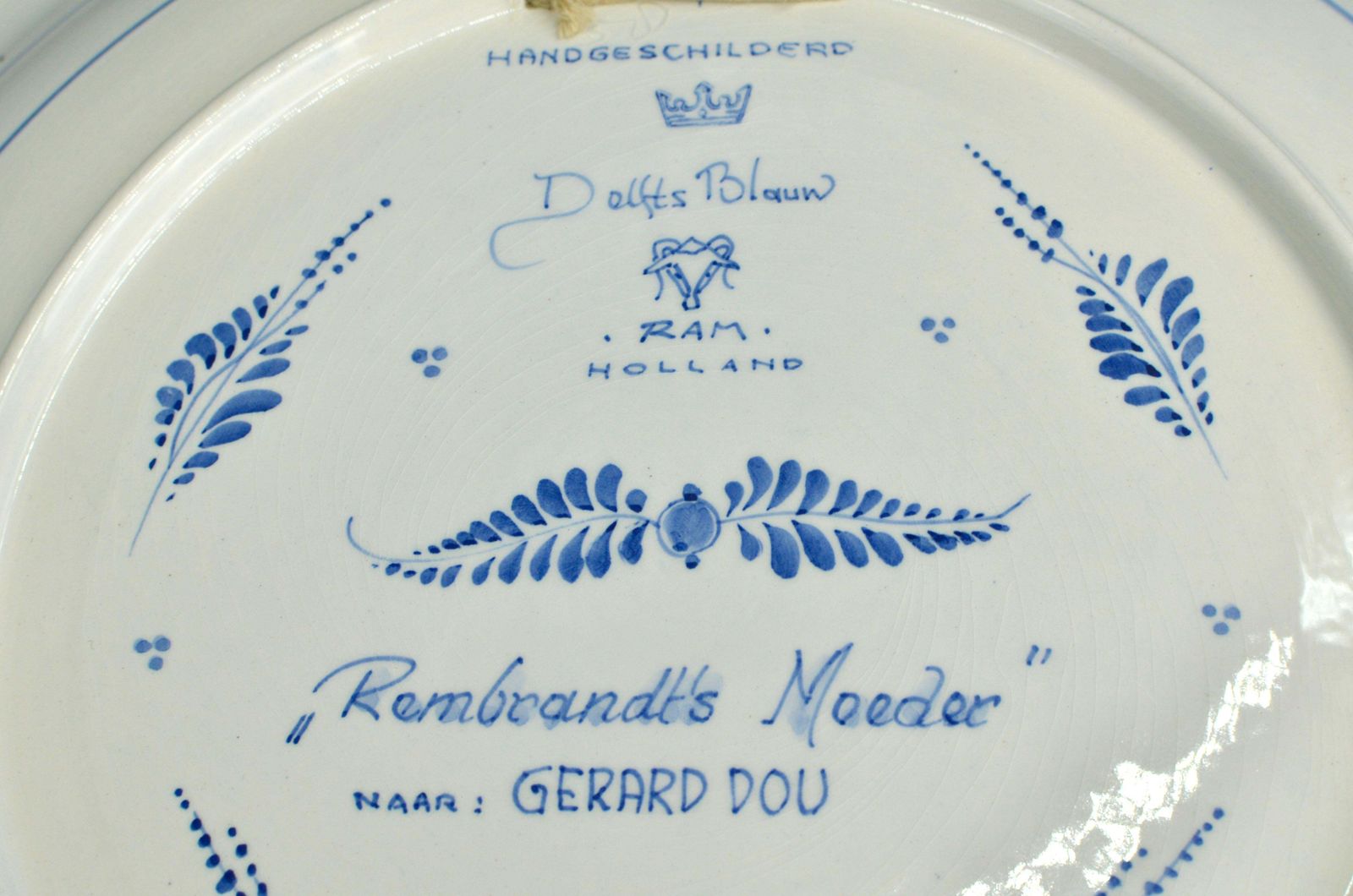 Delfts Blauw Big Wall Plate “Rembrandt's Mother” After Gerard Dou1940's photo buy