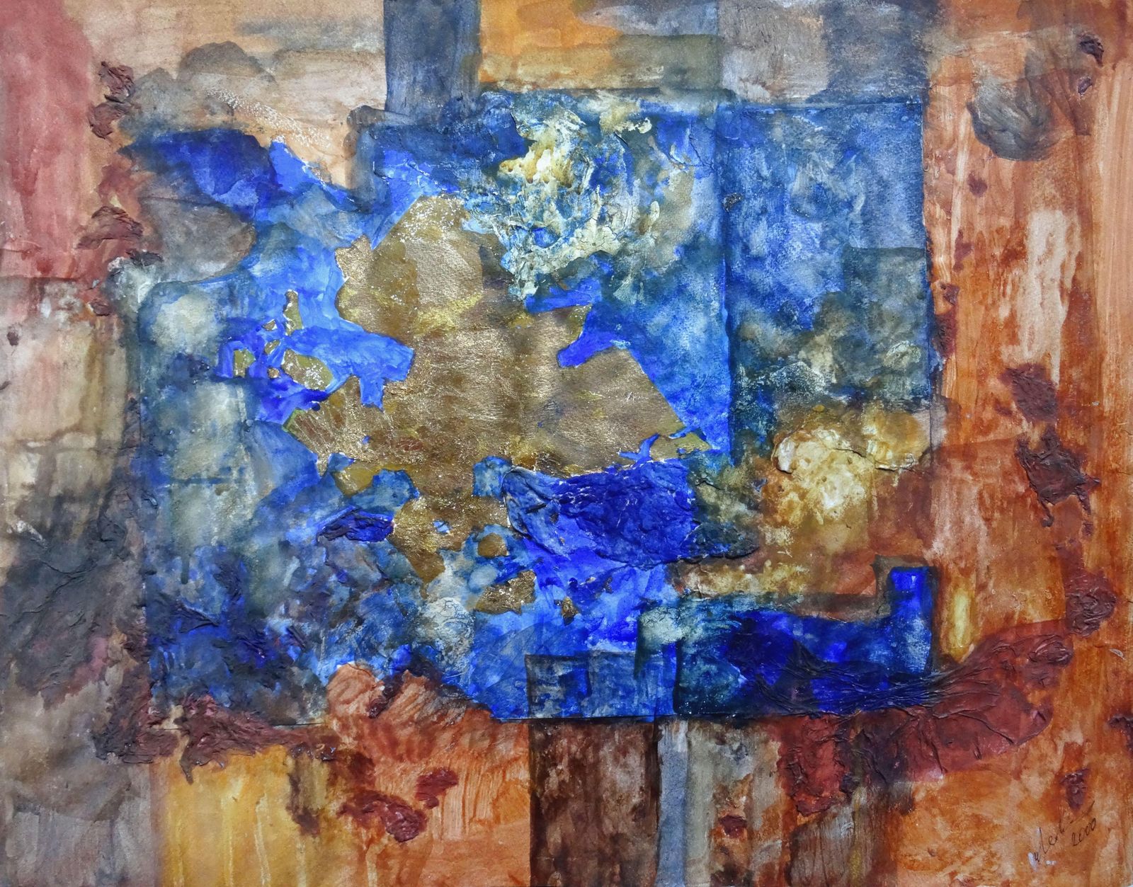 Igor Leontievgolden Blue Composition. 2000, Paper, Mixed Media, 44x57 Cm. Signed2000