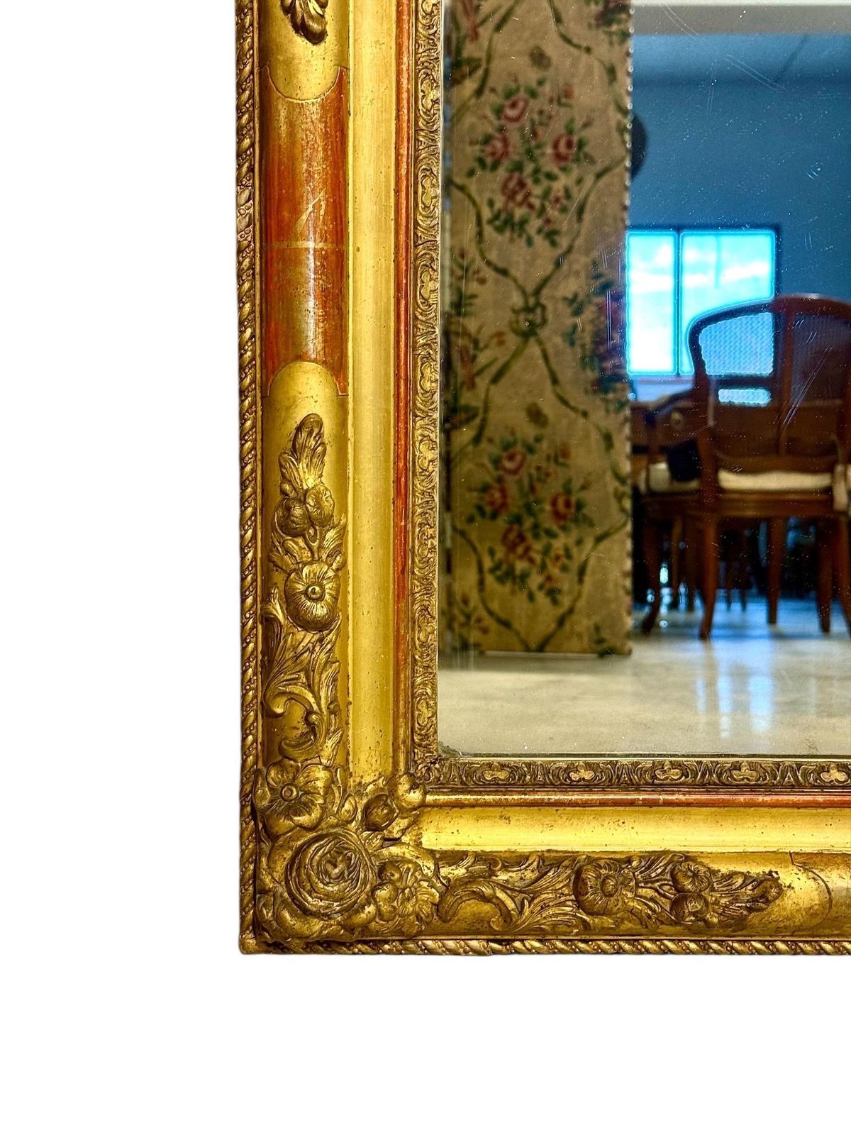 1974.0 Large French Napoleon III Giltwood Mirror With Floral Carved Frame photo