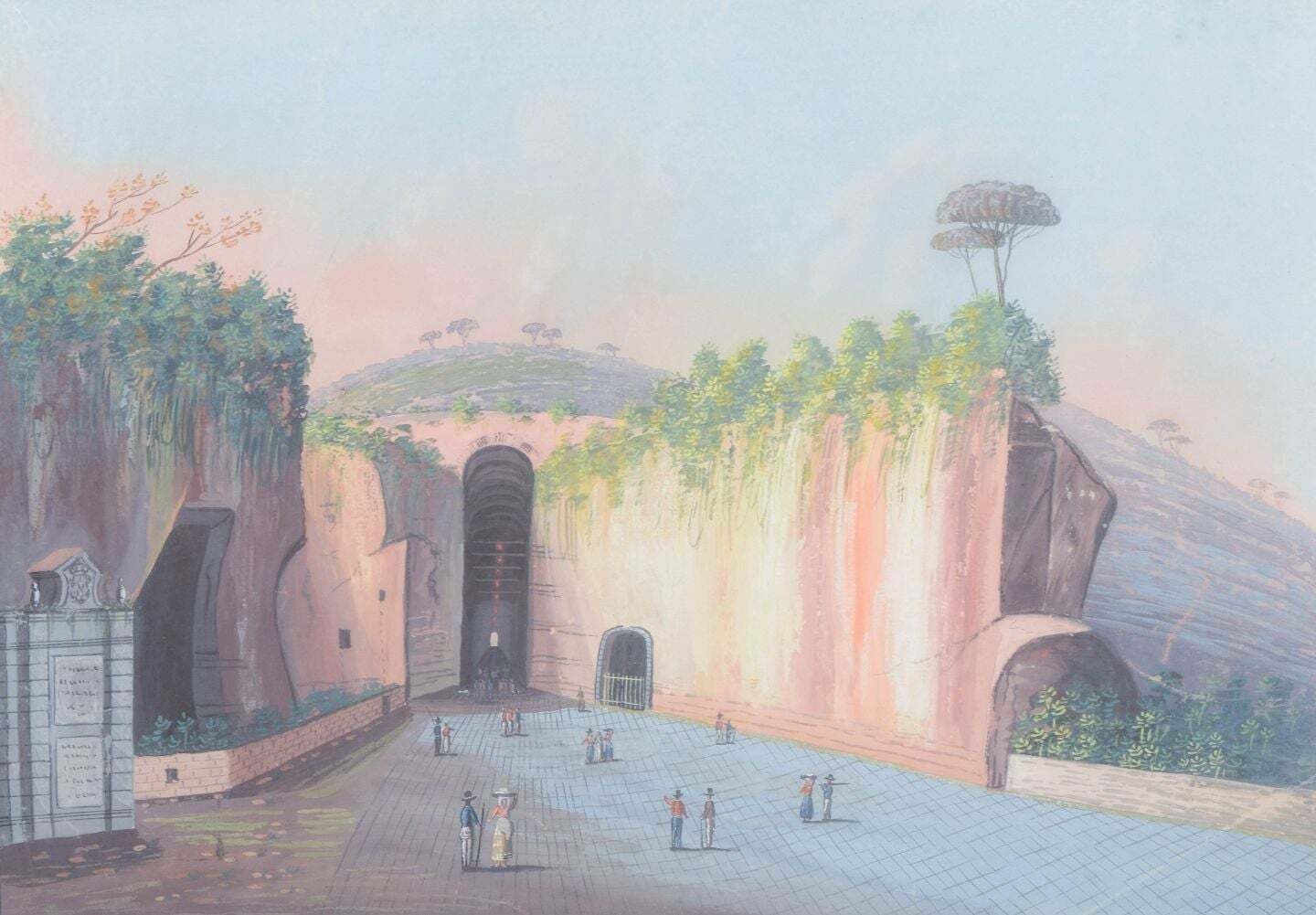 Italian Artist. "Grotta Di Pozzuolo". Gouache On Paper. Approx. 1900