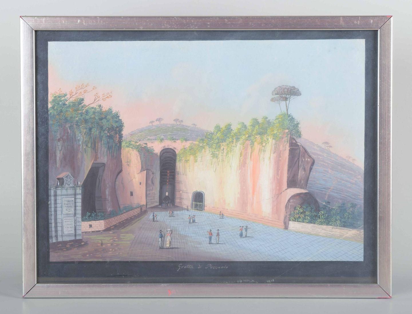 Italian Artist. "Grotta Di Pozzuolo". Gouache On Paper. Approx. 1900 photo furniture