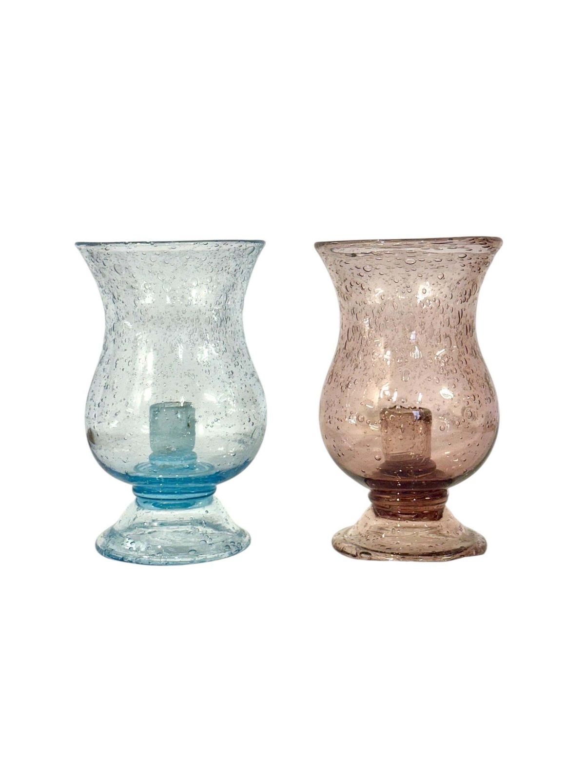 Home Decor Pair Of French Biot Bubble Glass Hurricane Candle Holders photo