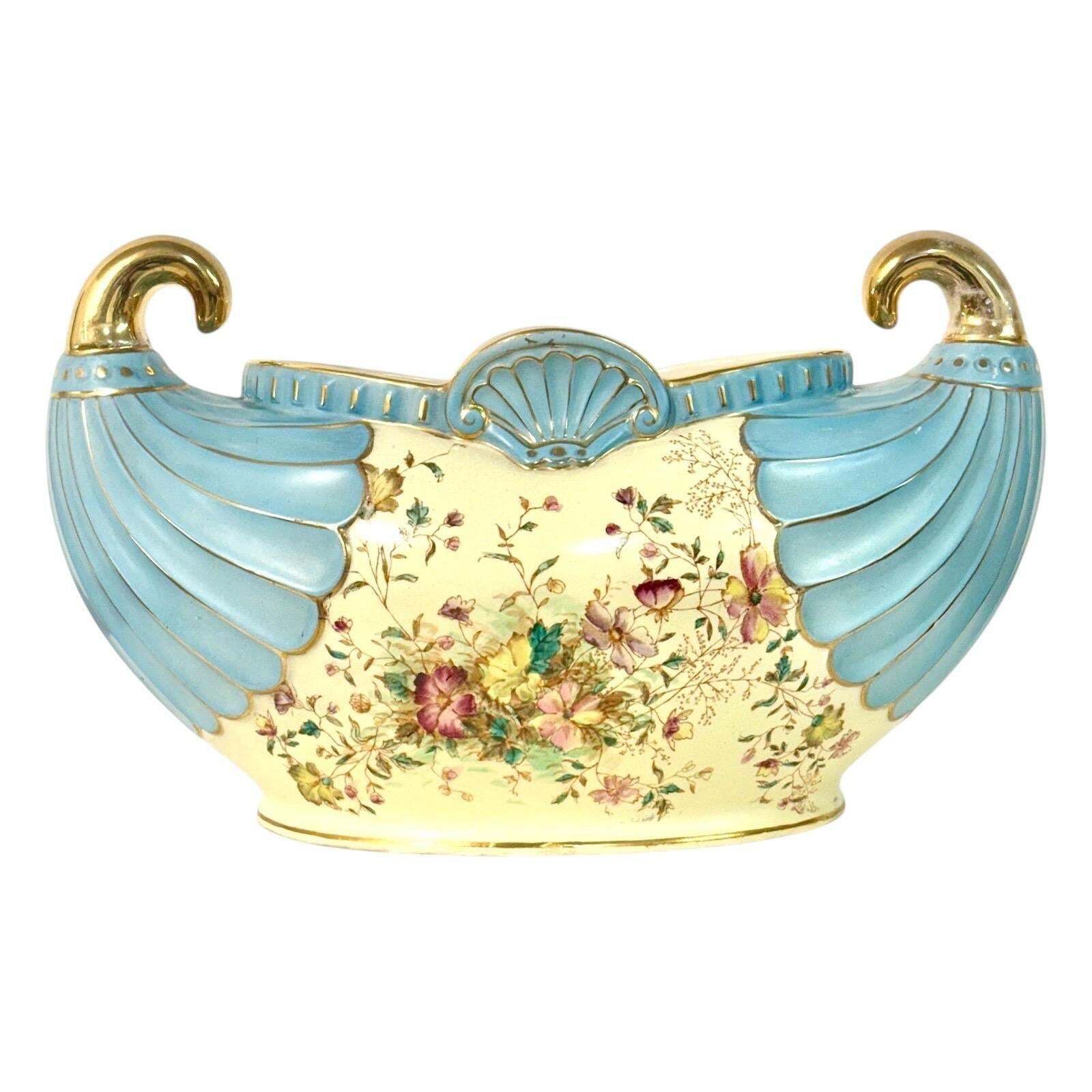 French Art Nouveau Faience Jardinière With Gilt Handles, Circa 1900