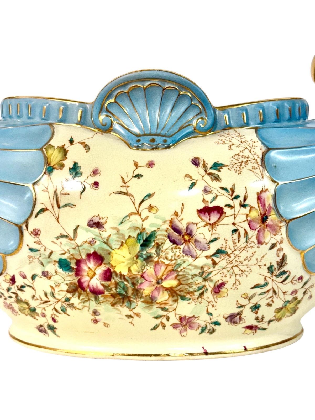 French Art Nouveau Faience Jardinière With Gilt Handles, Circa 1900 photo for sale